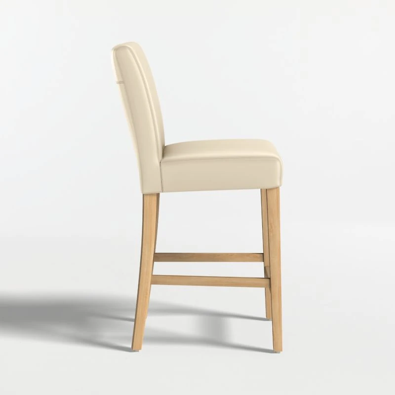 Lowe Ivory Leather Counter Stool with Natural Wood Legs