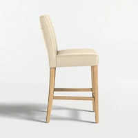 Lowe Ivory Leather Counter Stool with Natural Wood Legs