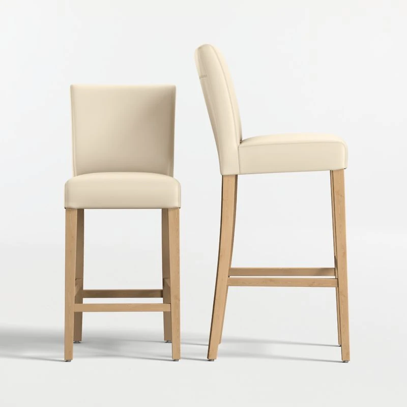 Lowe Ivory Leather Bar Stool with Natural Wood Legs