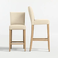 Lowe Ivory Leather Bar Stool with Natural Wood Legs