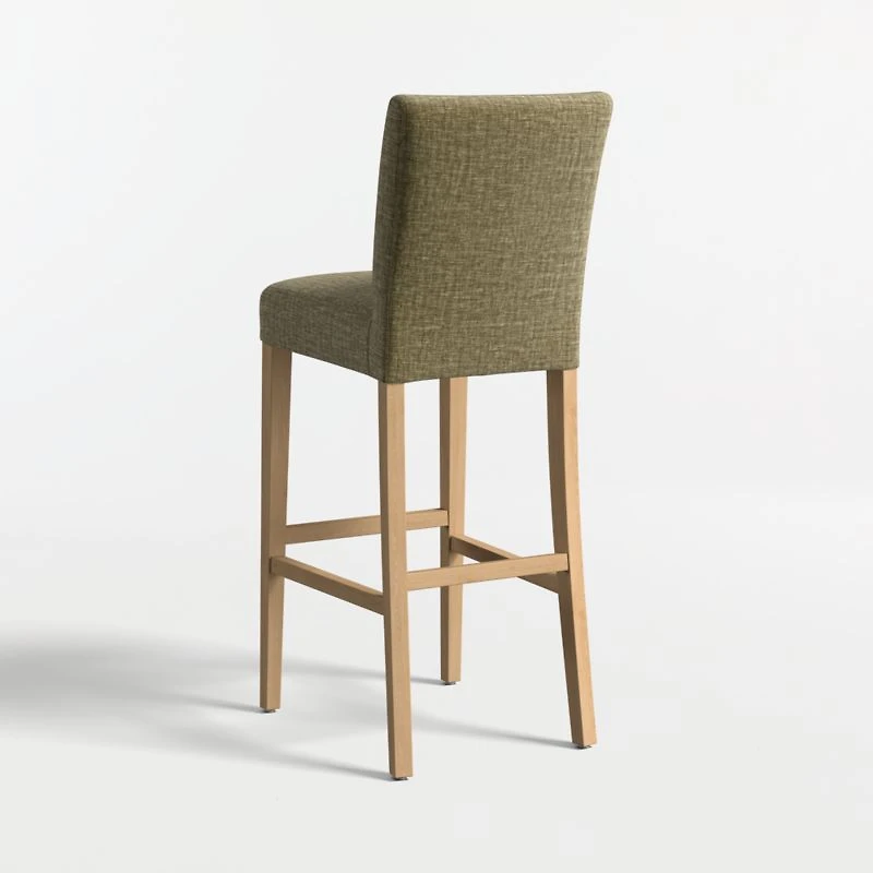 Lowe Doux Olive Upholstered Bar Stool with Natural Wood Legs