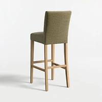 Lowe Doux Olive Upholstered Bar Stool with Natural Wood Legs