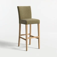 Lowe Doux Olive Upholstered Bar Stool with Natural Wood Legs