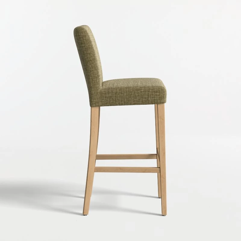 Lowe Doux Olive Upholstered Bar Stool with Natural Wood Legs