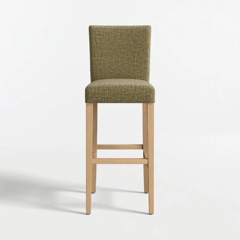 Lowe Doux Olive Upholstered Bar Stool with Natural Wood Legs