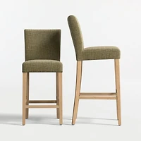 Lowe Doux Olive Upholstered Bar Stool with Natural Wood Legs