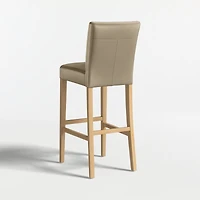 Lowe Moss Green Leather Bar Stool with Natural Wood Legs