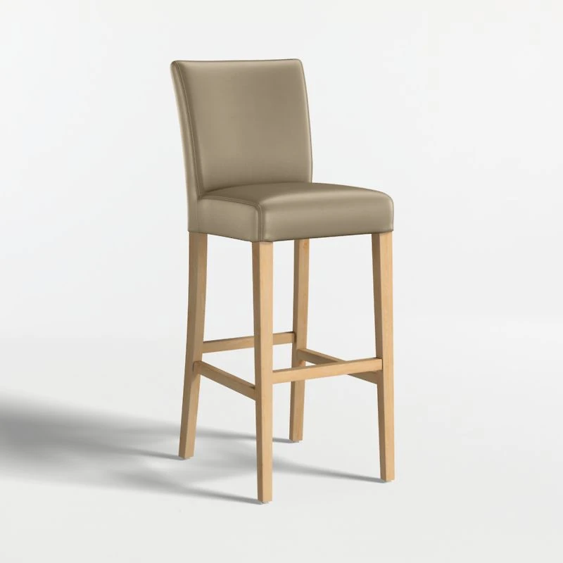 Lowe Moss Green Leather Bar Stool with Natural Wood Legs