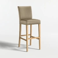 Lowe Moss Green Leather Bar Stool with Natural Wood Legs