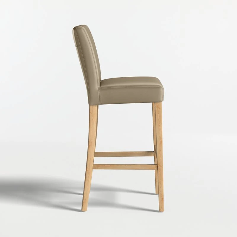 Lowe Moss Green Leather Bar Stool with Natural Wood Legs