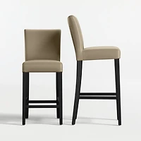 Lowe Moss Green Leather Bar Stool with Ebony Wood Legs