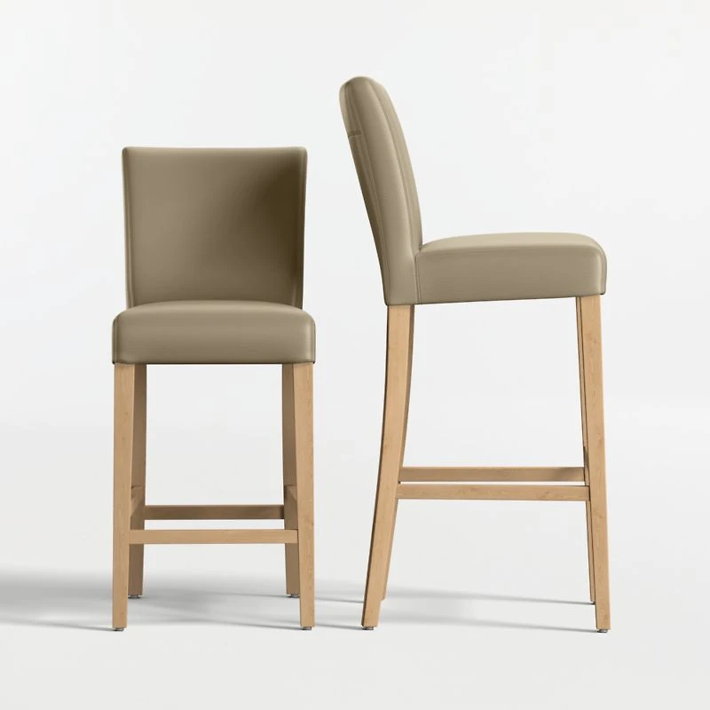 Lowe Moss Green Leather Bar Stool with Natural Wood Legs