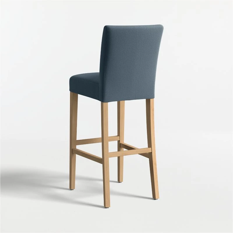 Lowe Navy Upholstered Bar Stool with Natural Wood Legs