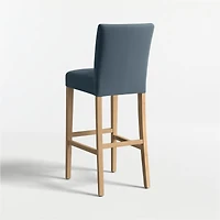 Lowe Navy Upholstered Bar Stool with Natural Wood Legs