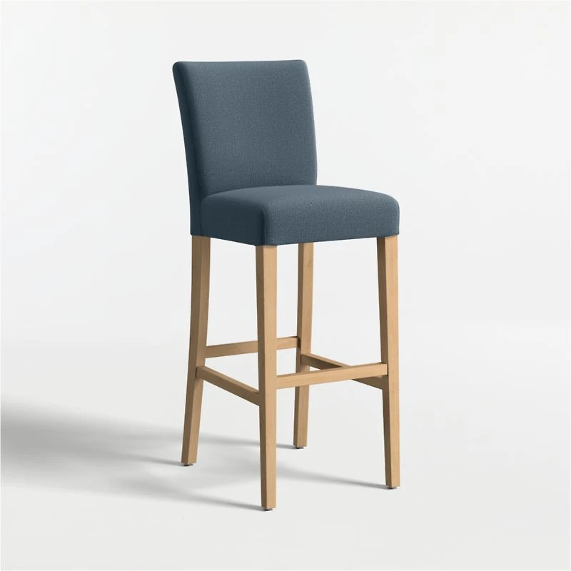 Lowe Navy Upholstered Bar Stool with Natural Wood Legs
