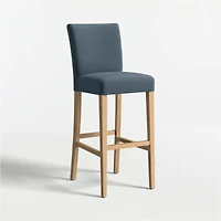 Lowe Navy Upholstered Bar Stool with Natural Wood Legs