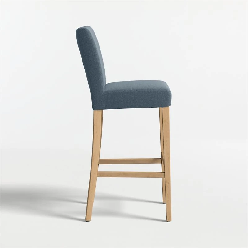 Lowe Navy Upholstered Bar Stool with Natural Wood Legs