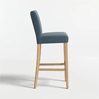 Lowe Navy Upholstered Bar Stool with Natural Wood Legs