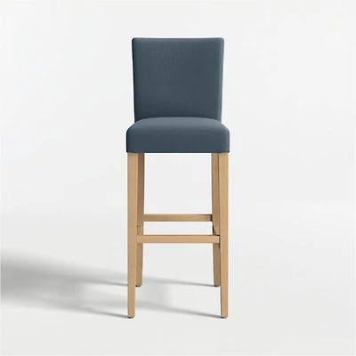 Lowe Navy Upholstered Bar Stool with Natural Wood Legs