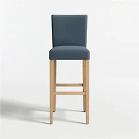 Lowe Navy Upholstered Bar Stool with Natural Wood Legs