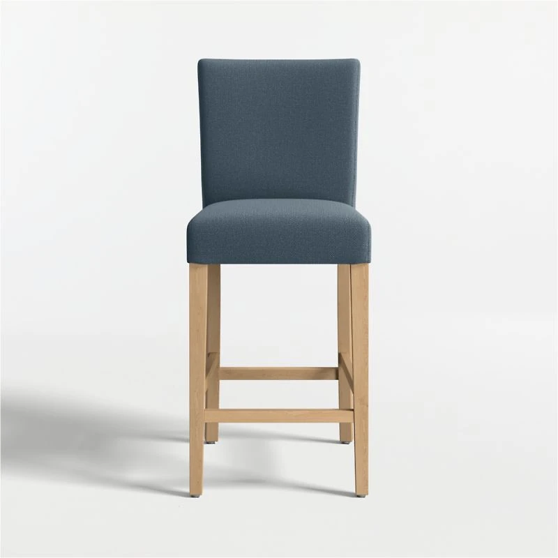 Lowe Navy Upholstered Counter Stool with Natural Wood Legs