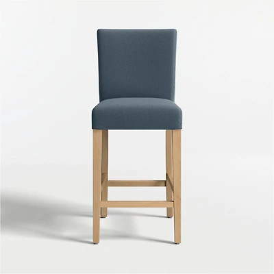 Lowe Navy Upholstered Counter Stool with Natural Wood Legs