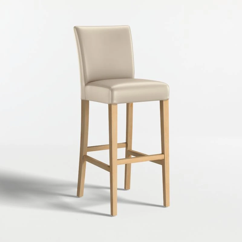Lowe Bone Leather Bar Stool with Natural Wood Legs