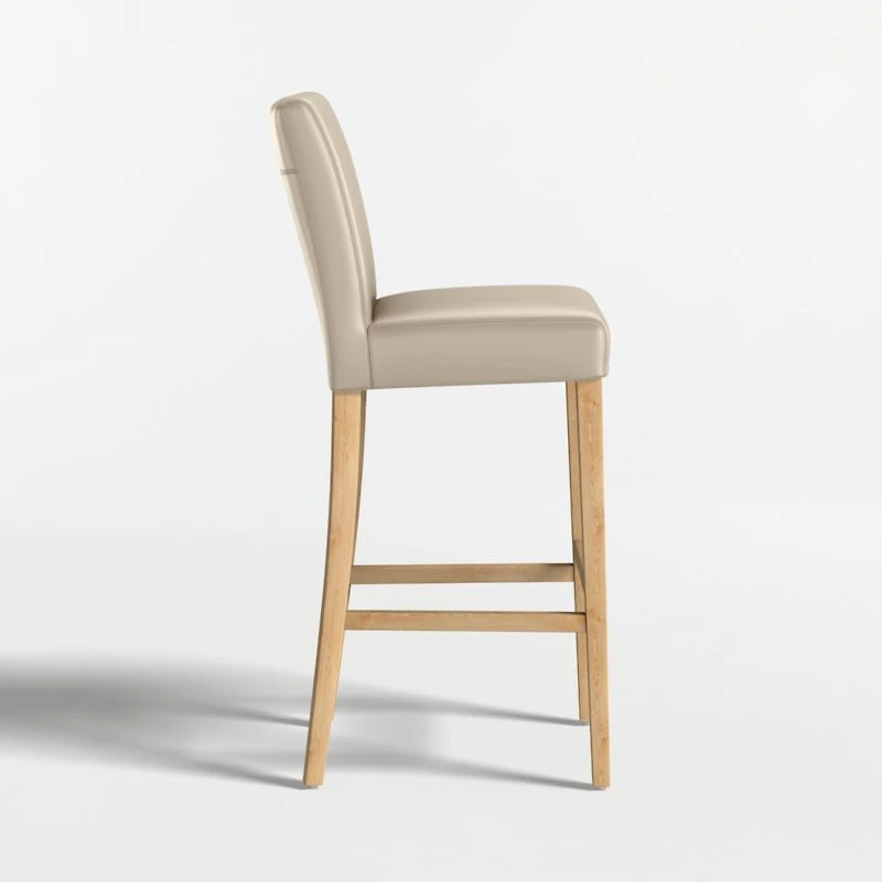 Lowe Bone Leather Bar Stool with Natural Wood Legs