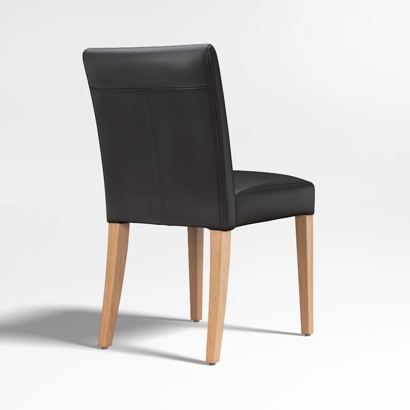 Lowe Onyx Leather Dining Chair with Natural Wood Legs
