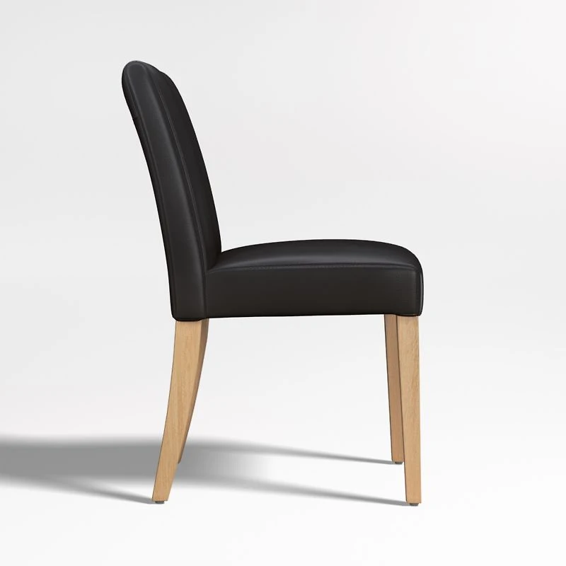 Lowe Onyx Leather Dining Chair with Natural Wood Legs