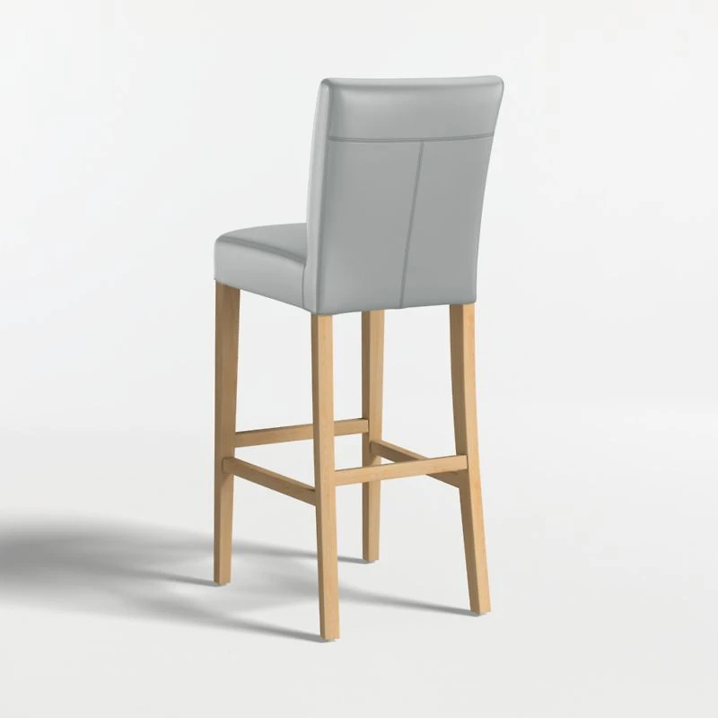 Lowe Pewter Grey Leather Bar Stool with Natural Wood Legs