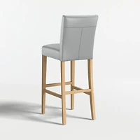 Lowe Pewter Grey Leather Bar Stool with Natural Wood Legs