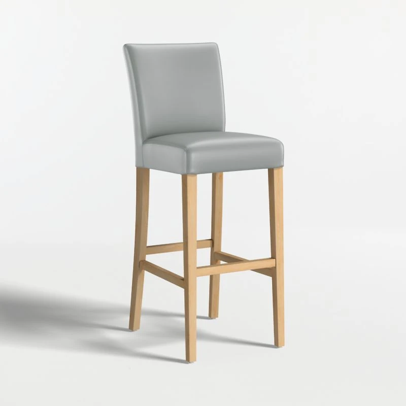 Lowe Pewter Grey Leather Bar Stool with Natural Wood Legs