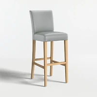 Lowe Pewter Grey Leather Bar Stool with Natural Wood Legs