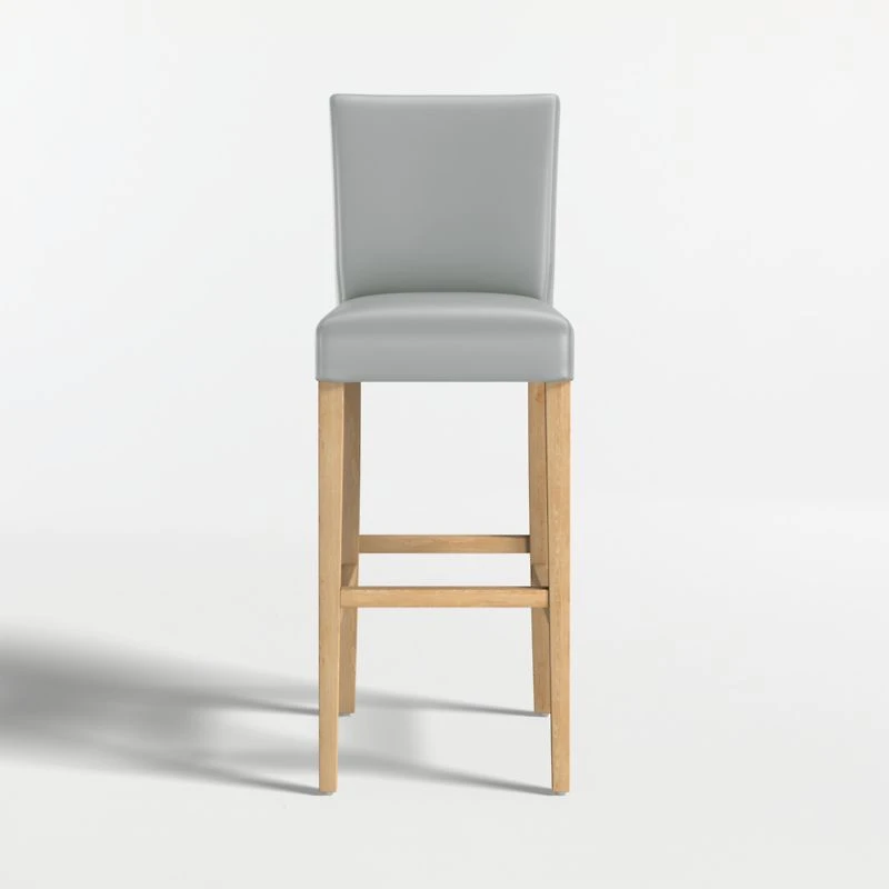 Lowe Pewter Grey Leather Bar Stool with Natural Wood Legs