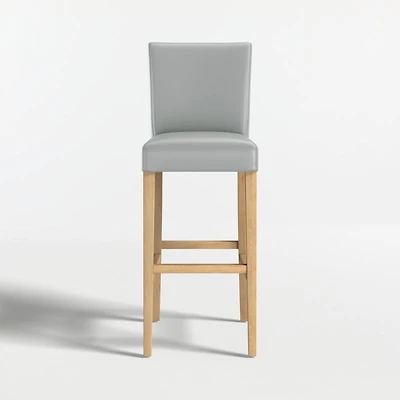 Lowe Pewter Grey Leather Bar Stool with Natural Wood Legs