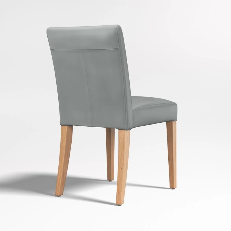 Lowe Pewter Grey Leather Dining Chair with Natural Wood Legs