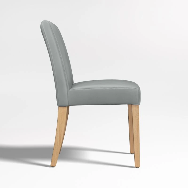 Lowe Pewter Grey Leather Dining Chair with Natural Wood Legs