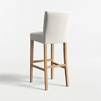 Lowe Pewter Grey Upholstered Bar Stool with Natural Wood Legs