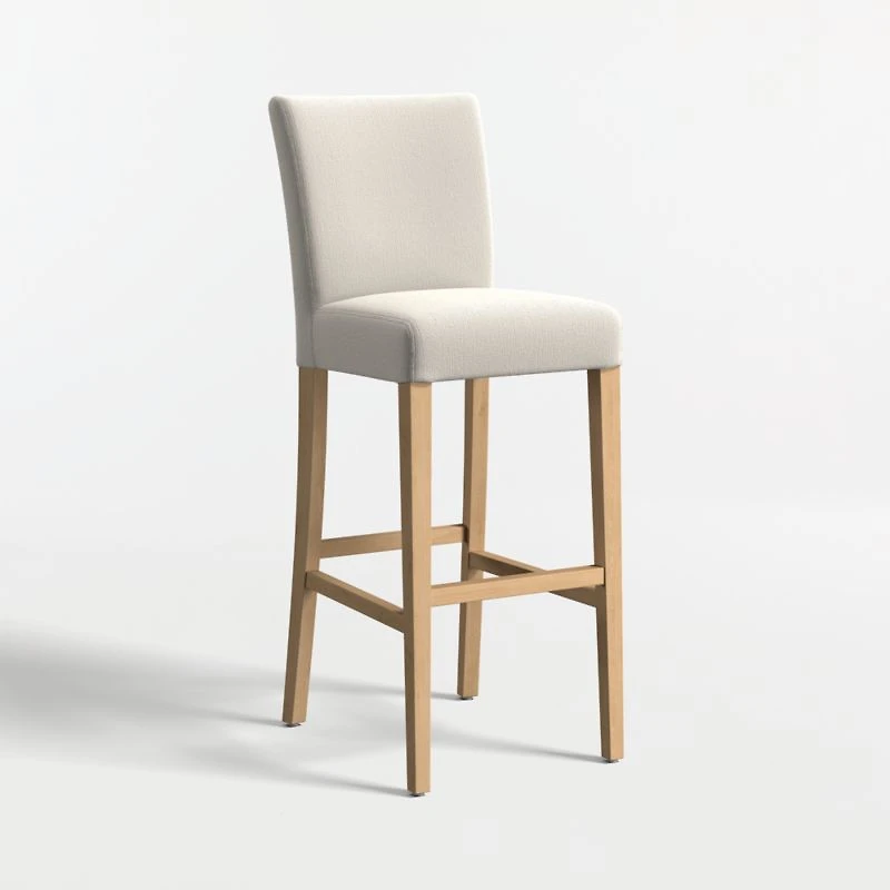 Lowe Pewter Grey Upholstered Bar Stool with Natural Wood Legs