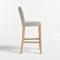 Lowe Pewter Grey Upholstered Bar Stool with Natural Wood Legs