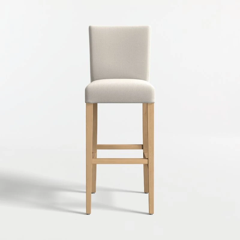 Lowe Pewter Grey Upholstered Bar Stool with Natural Wood Legs