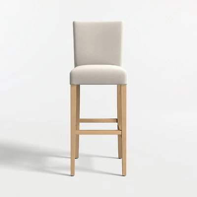 Lowe Pewter Grey Upholstered Bar Stool with Natural Wood Legs