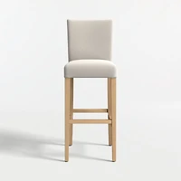 Lowe Pewter Grey Upholstered Bar Stool with Natural Wood Legs