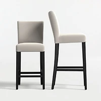 Lowe Pewter Grey Upholstered Bar Stool with Ebony Wood Legs