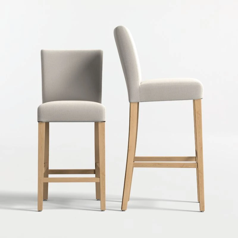 Lowe Pewter Grey Upholstered Bar Stool with Natural Wood Legs