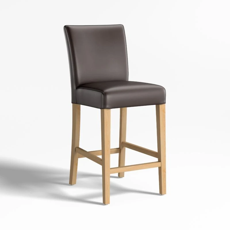 Lowe Smoke Grey Leather Counter Stool with Natural Wood Legs