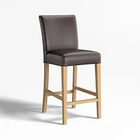 Lowe Smoke Grey Leather Counter Stool with Natural Wood Legs