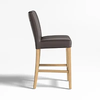 Lowe Smoke Grey Leather Counter Stool with Natural Wood Legs