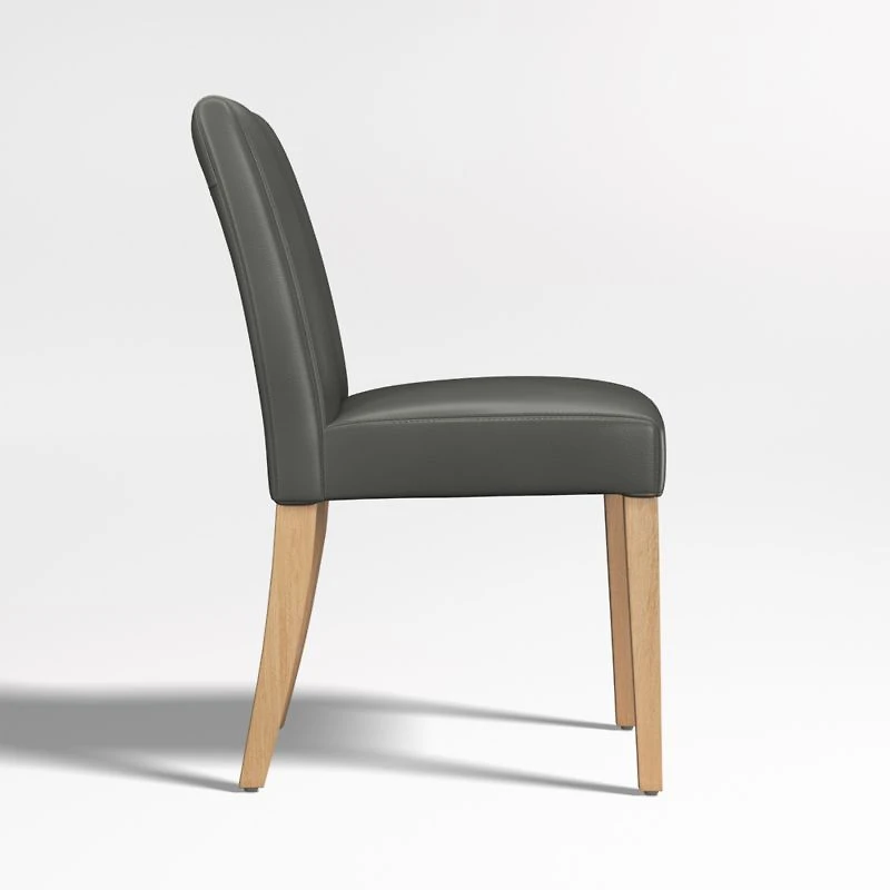 Lowe Smoke Grey Leather Dining Chair with Natural Wood Legs